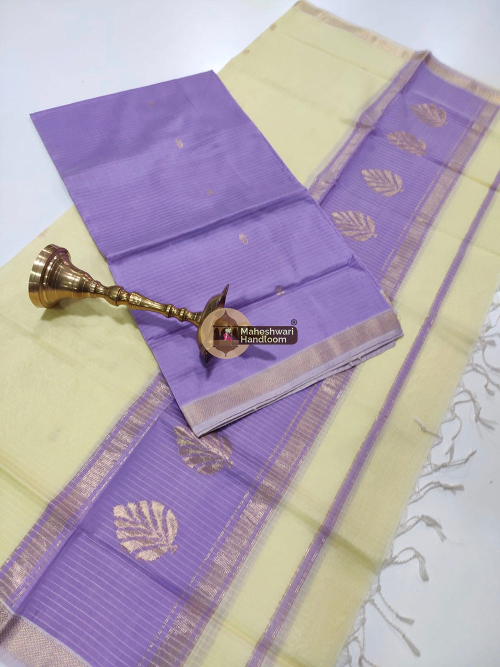 Maheshwari Lavender Katan Silk Top Dupatta Set