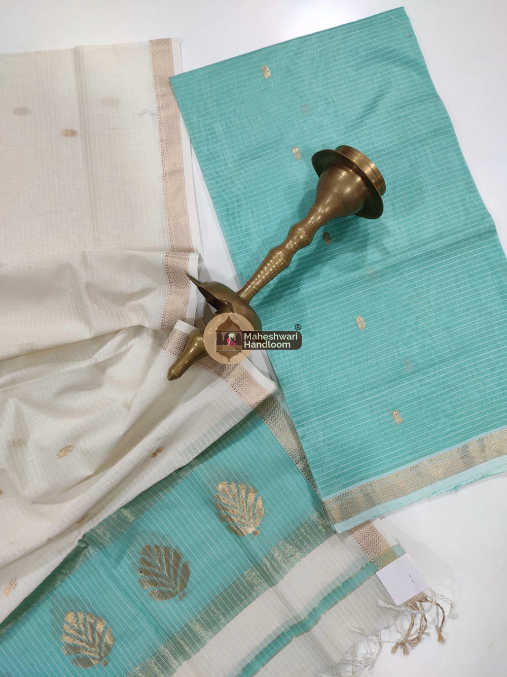 Maheshwari Blue Katan Silk Top Dupatta Set 