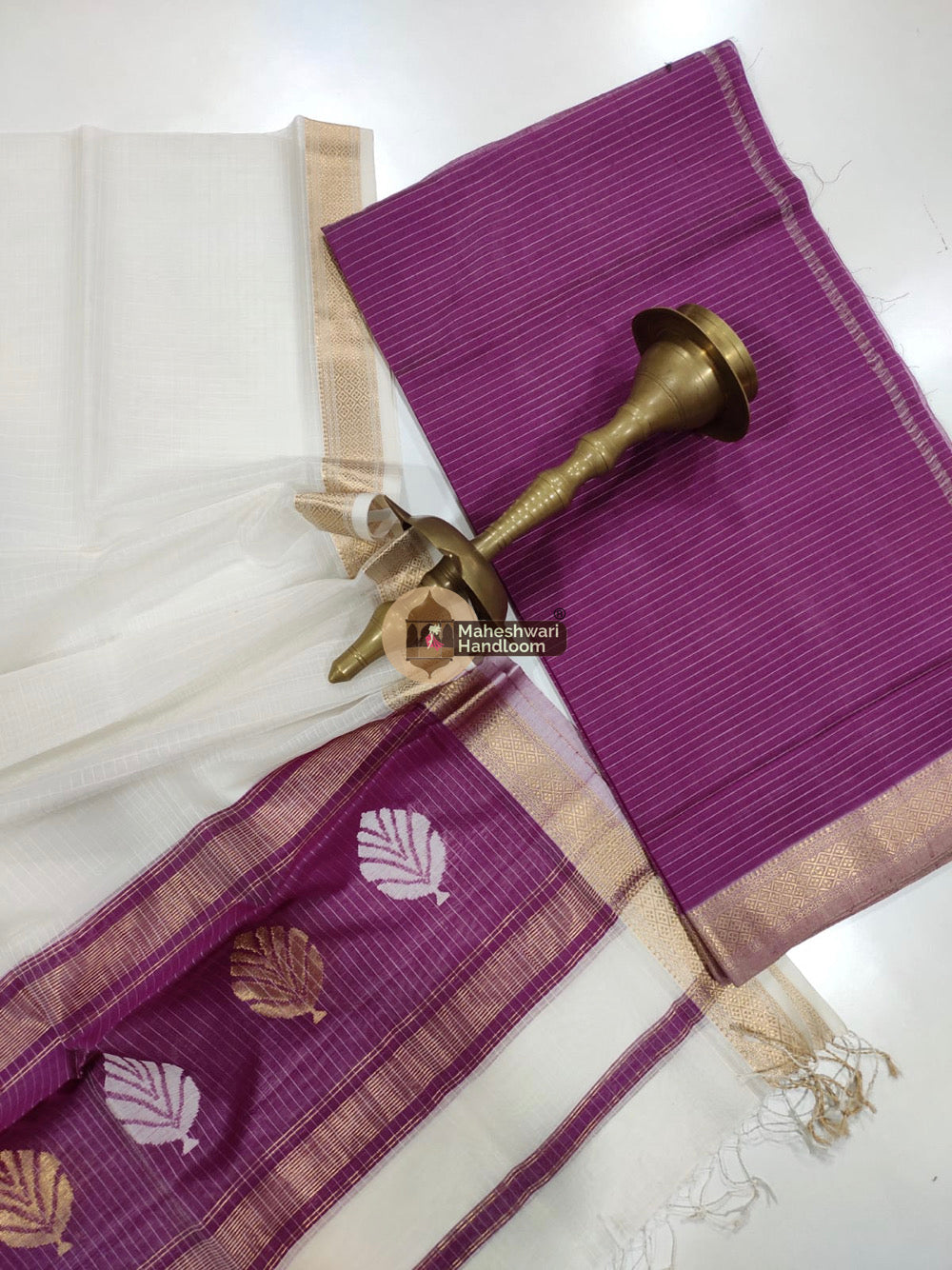 Maheshwari Purple Katan Silk Top Dupatta Set 