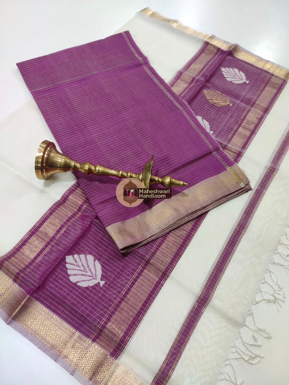 Maheshwari Purple Katan Silk Top Dupatta Set 