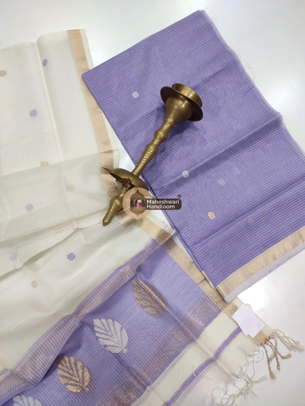 Maheshwari Lavender Katan Silk Top Dupatta Set
