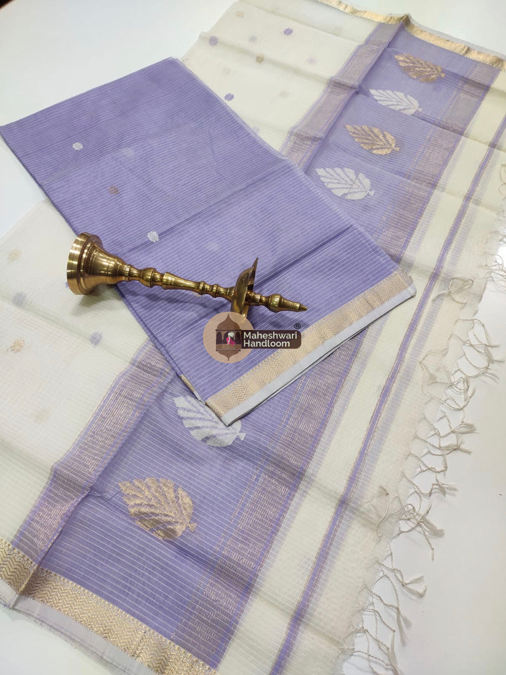 Maheshwari Lavender Katan Silk Top Dupatta Set - 20