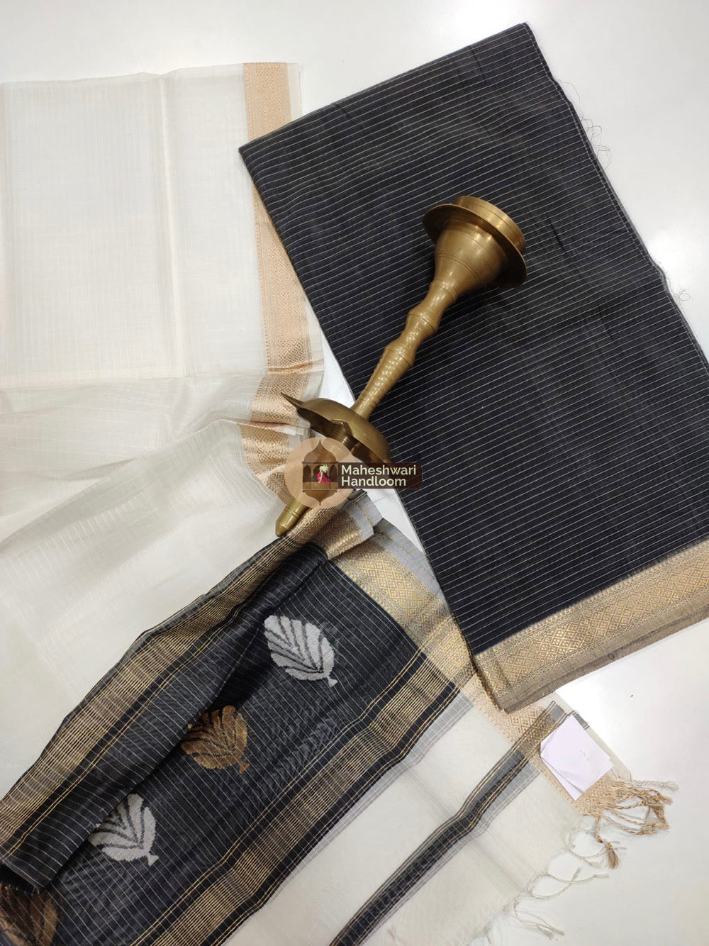 Maheshwari Black Katan Silk Top Dupatta Set 