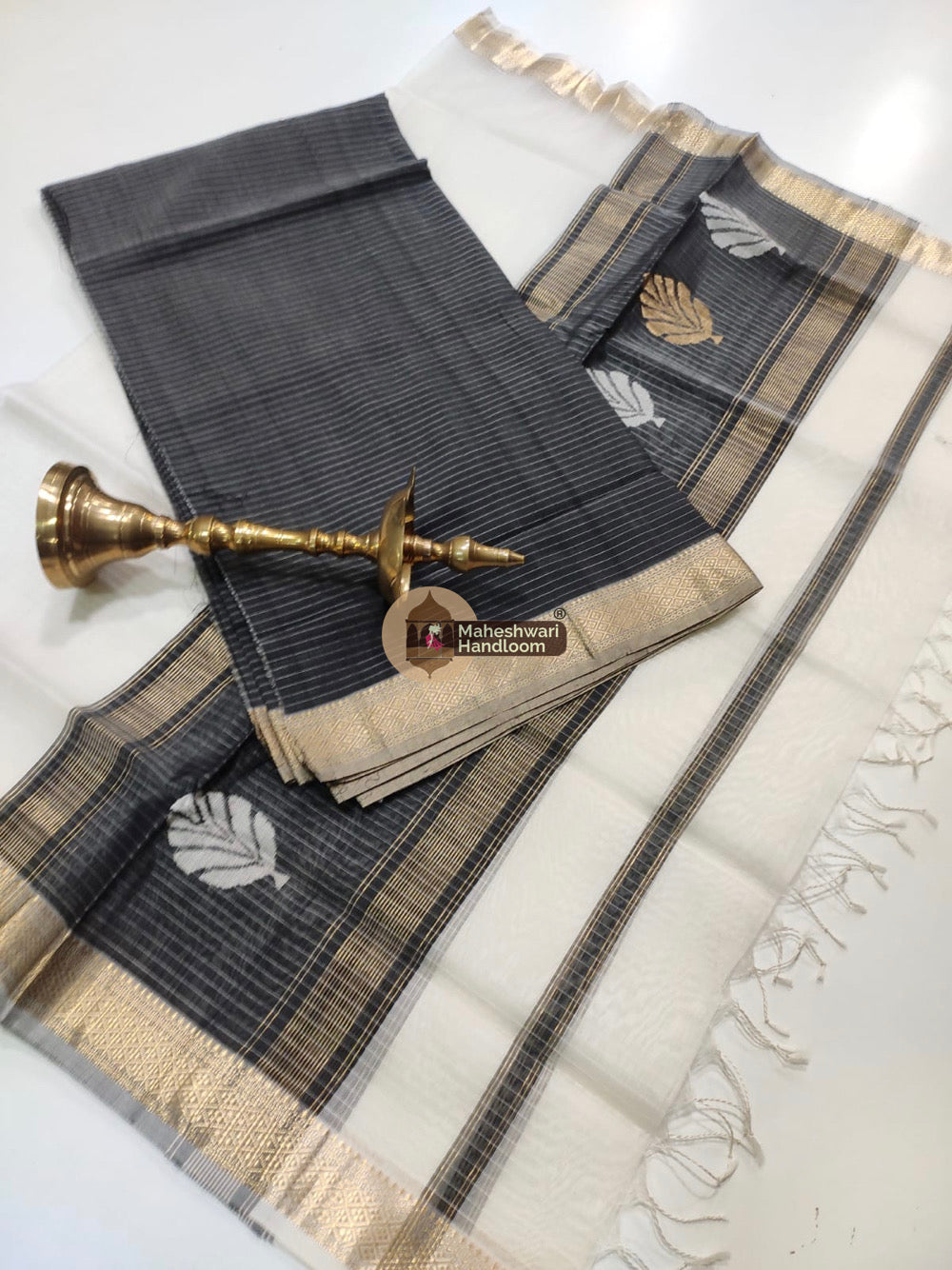 Maheshwari Black Katan Silk Top Dupatta Set 