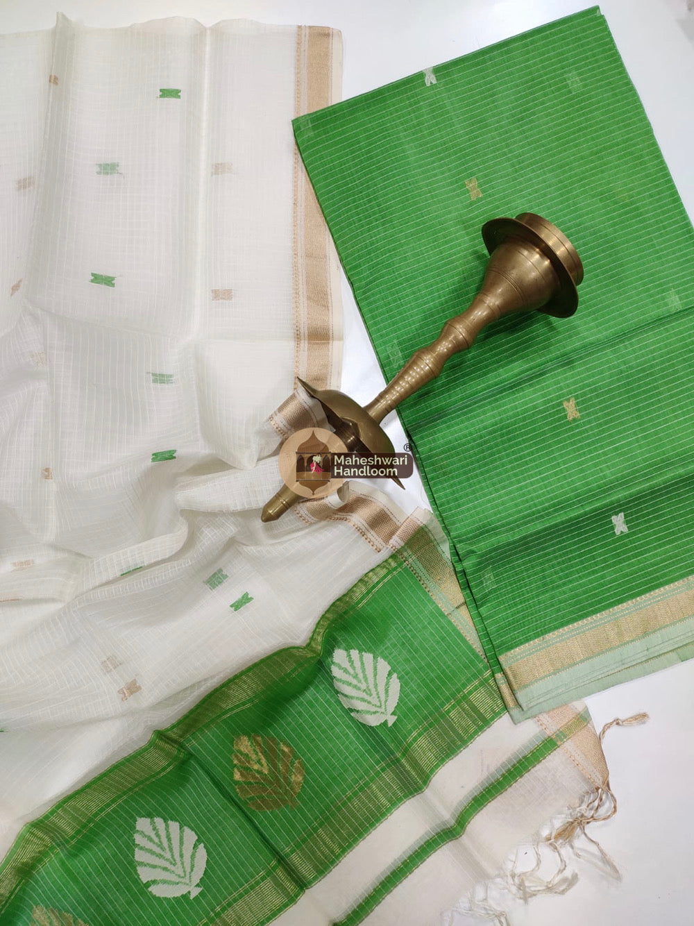 Maheshwari Bottle Green Katan Silk Top Dupatta Set 