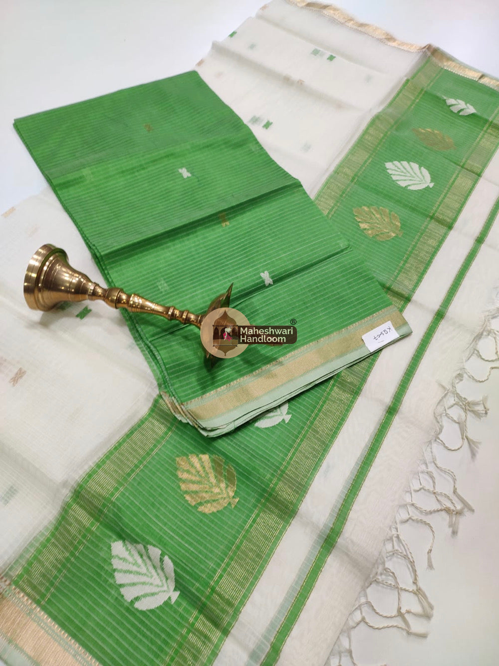 Maheshwari Bottle Green Katan Silk Top Dupatta Set 