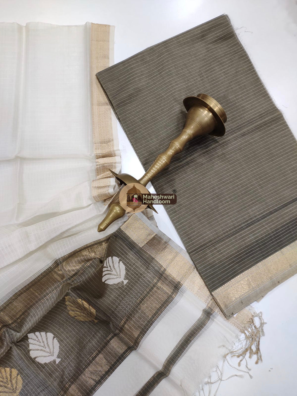 Maheshwari Chocolate Brown Katan Silk Top Dupatta Set