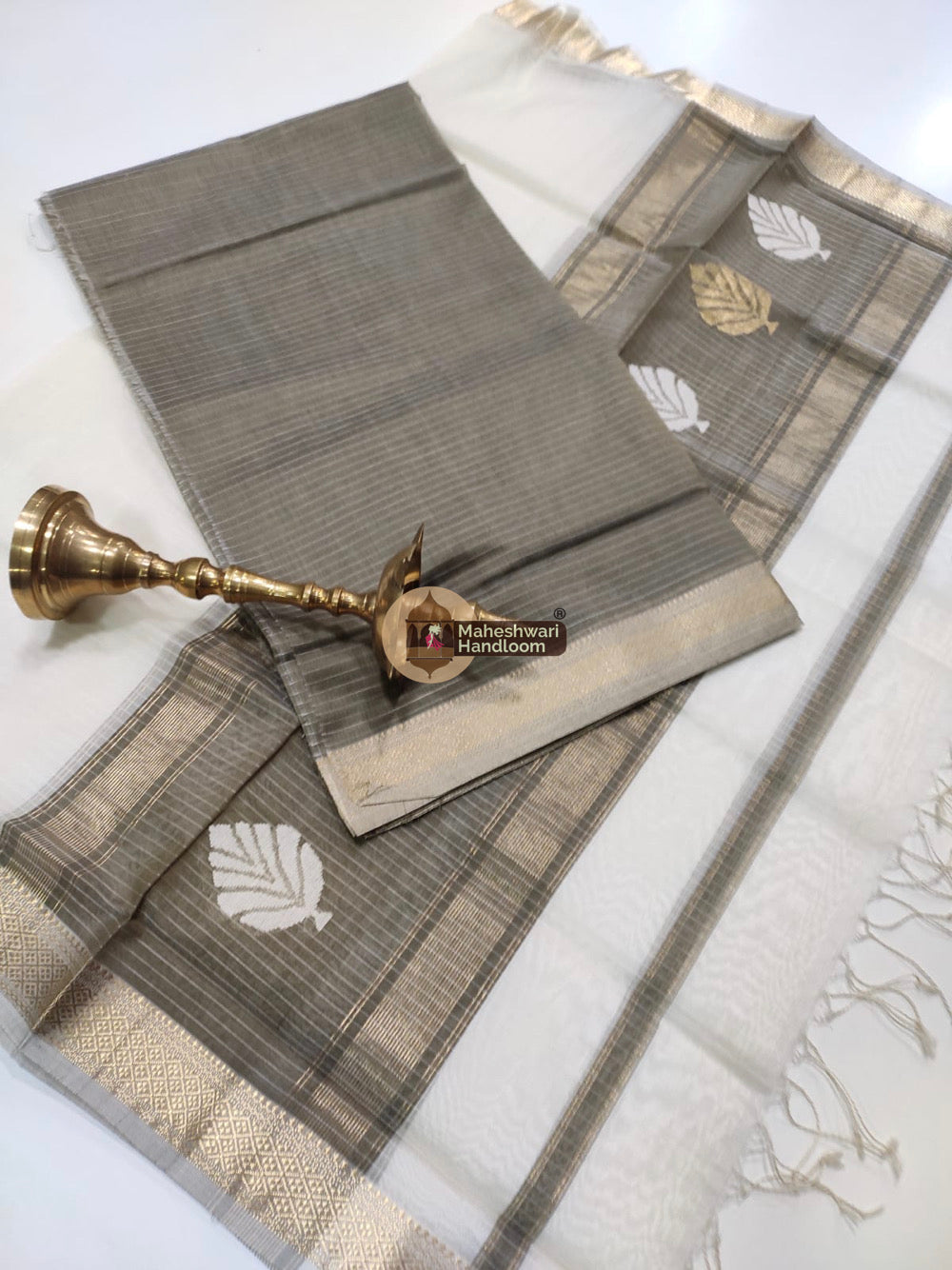 Maheshwari Chocolate Brown Katan Silk Top Dupatta Set