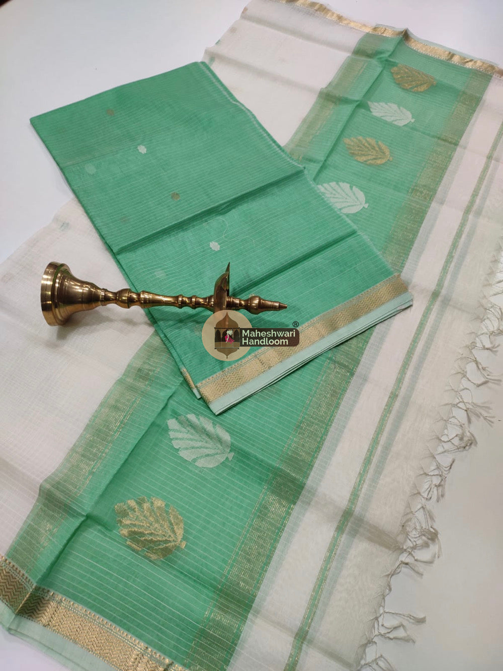 Maheshwari Green Katan Silk Top Dupatta Set 