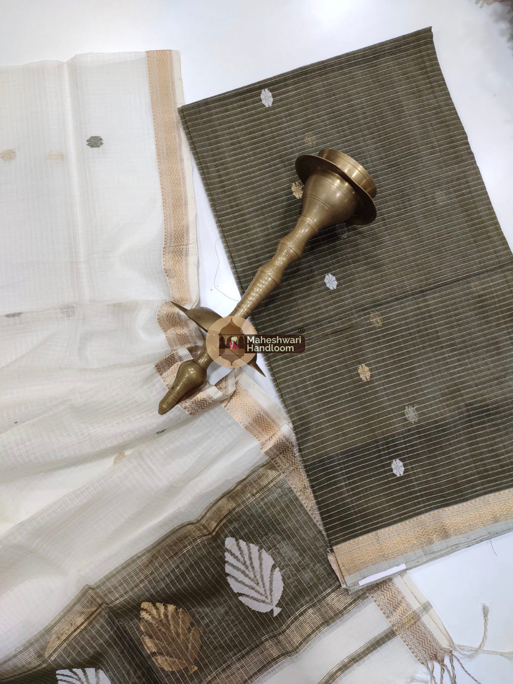 Maheshwari Chocolate Brown Katan Silk Top Dupatta Set