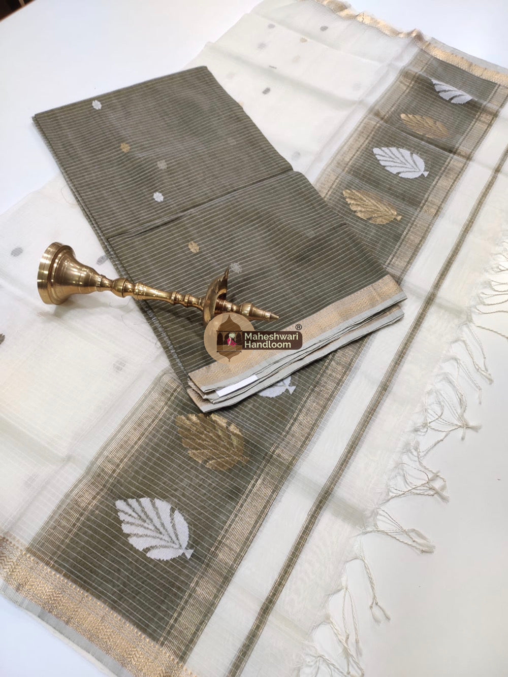 Maheshwari Chocolate Brown Katan Silk Top Dupatta Set