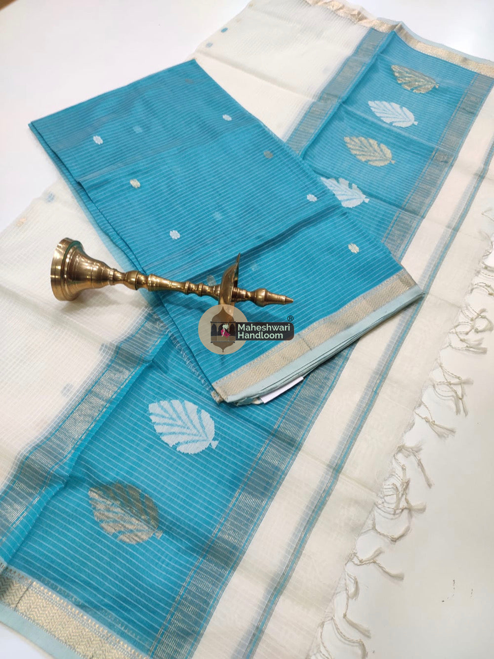 Maheshwari Dark Blue Katan Silk Top Dupatta Set