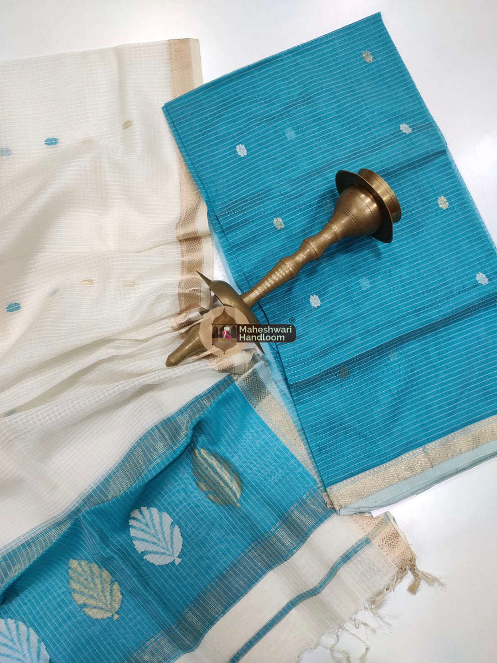 Maheshwari Dark Blue Katan Silk Top Dupatta Set