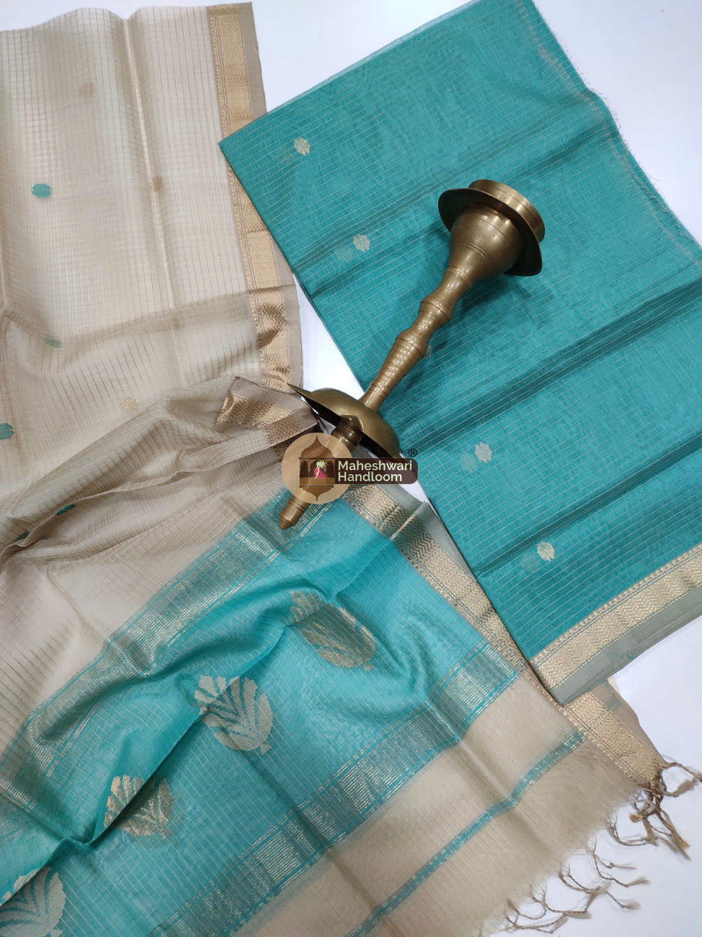 Maheshwari Blue Katan Silk Top Dupatta Set