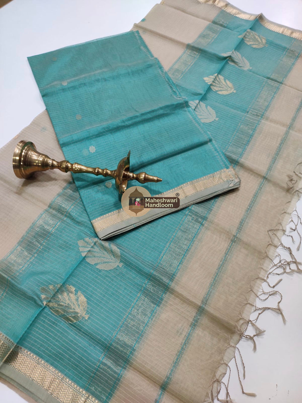 Maheshwari Blue Katan Silk Top Dupatta Set