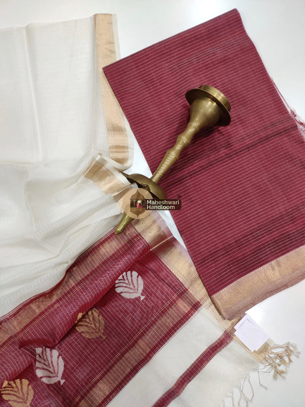 Maheshwari Maroon Katan Silk Top Dupatta Set