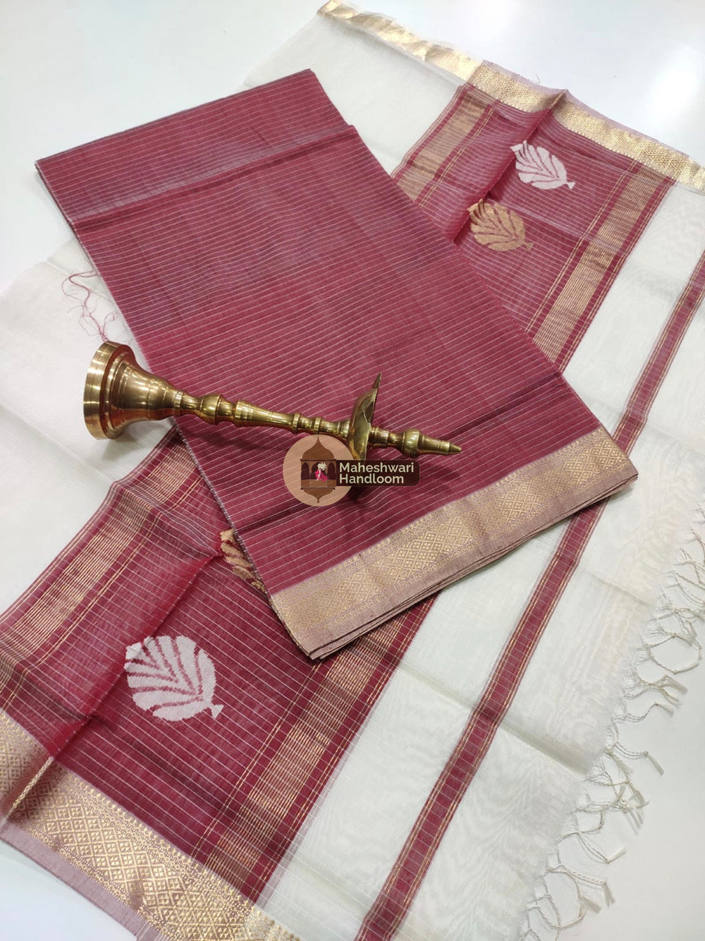 Maheshwari Maroon Katan Silk Top Dupatta Set