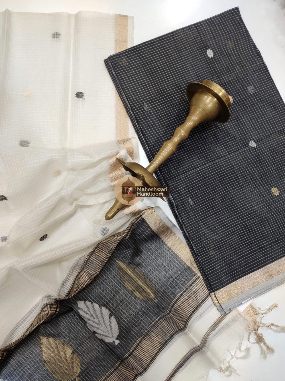 Maheshwari Black Katan Silk Top Dupatta Set 