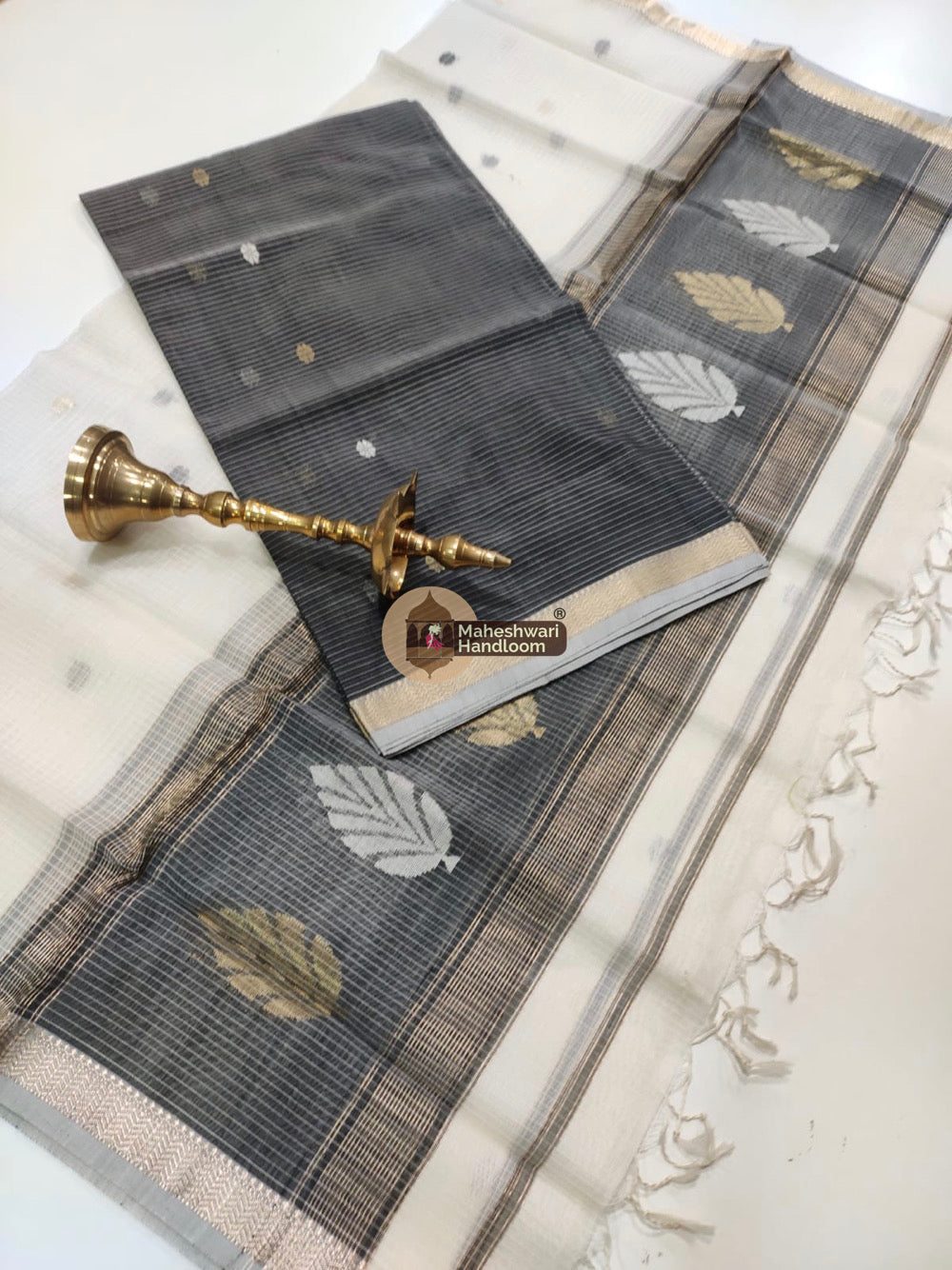 Maheshwari Black Katan Silk Top Dupatta Set 