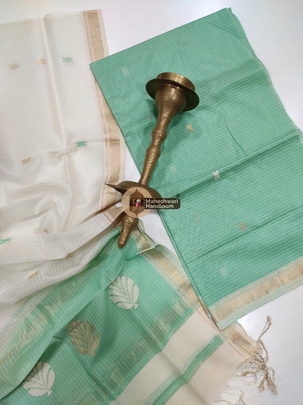 Maheshwari Green Katan Silk Top Dupatta Set