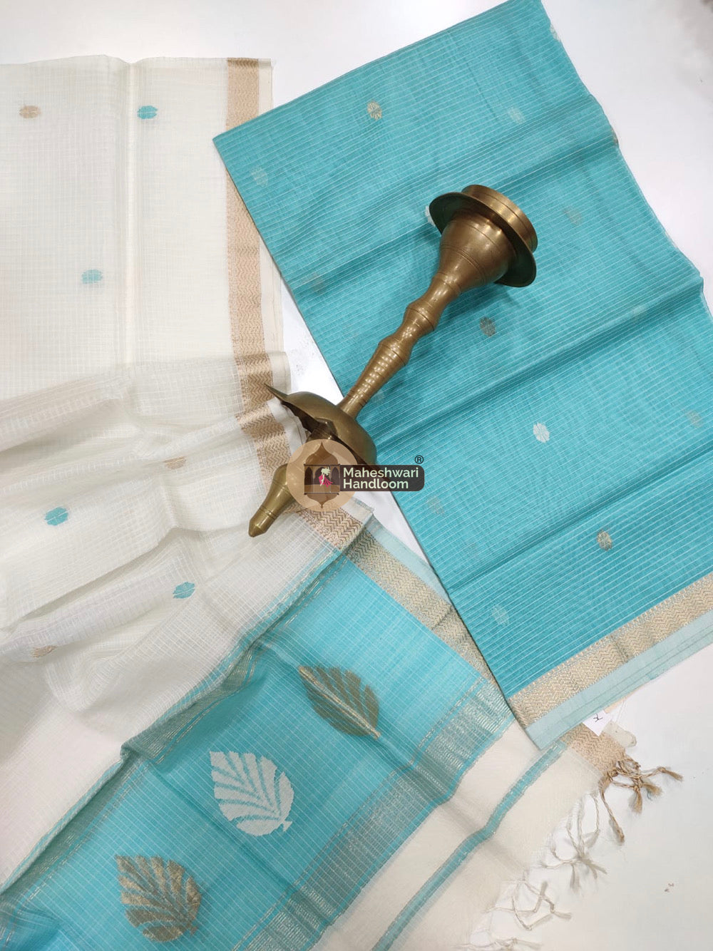 Maheshwari Blue Katan Silk Top Dupatta Set 