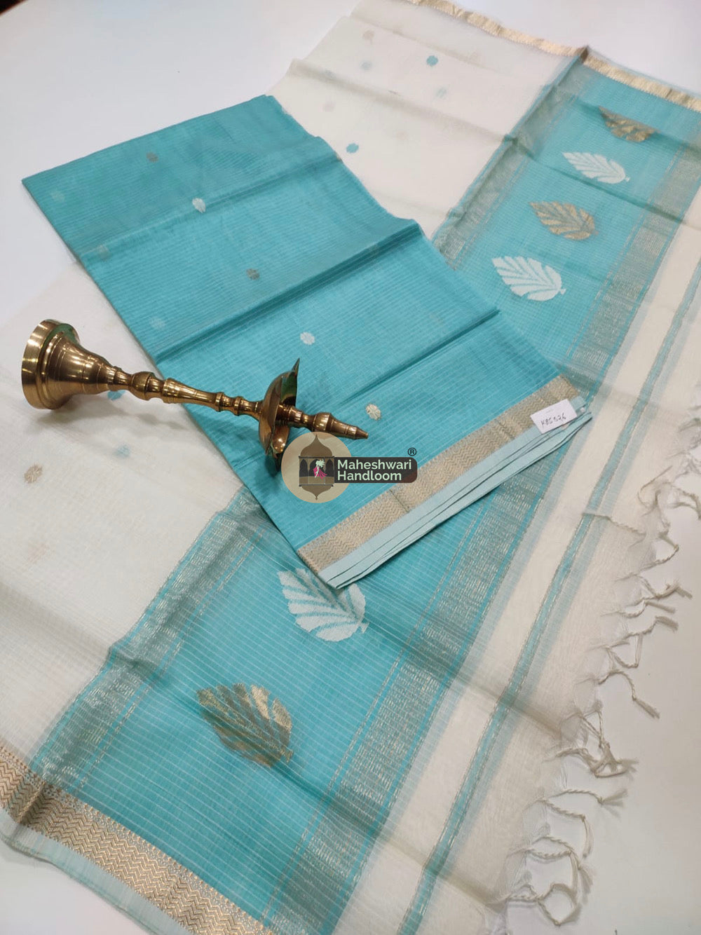 Maheshwari Blue Katan Silk Top Dupatta Set 