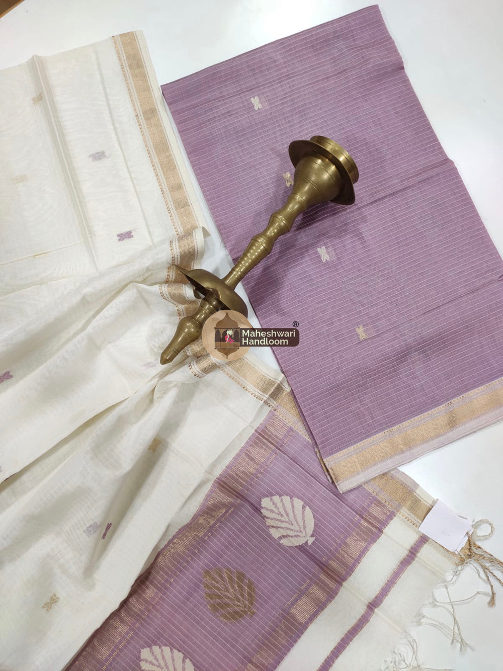 Maheshwari Purple Katan Silk Top Dupatta Set 