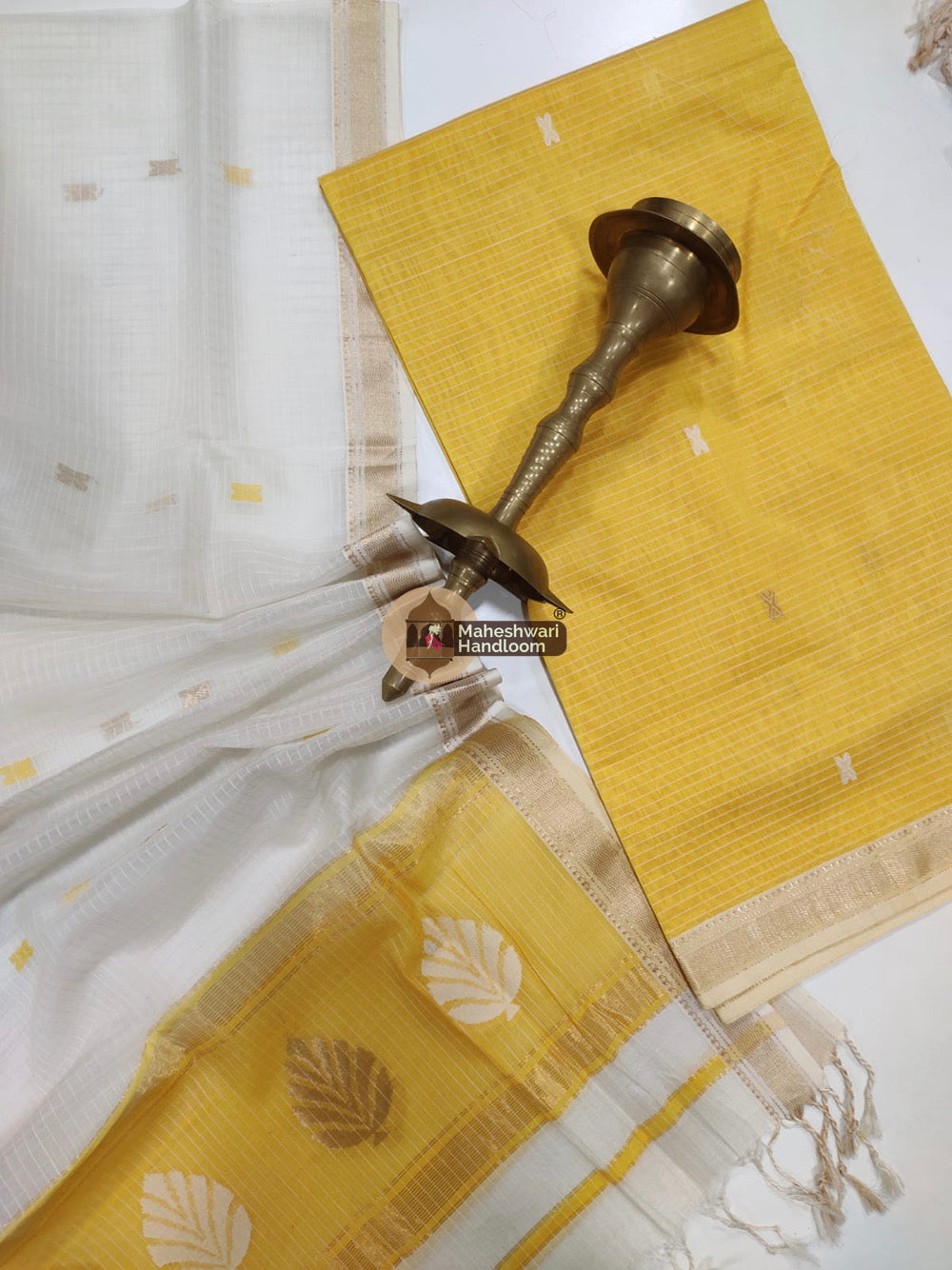 Maheshwari Yellow Katan Silk Top Dupatta Set