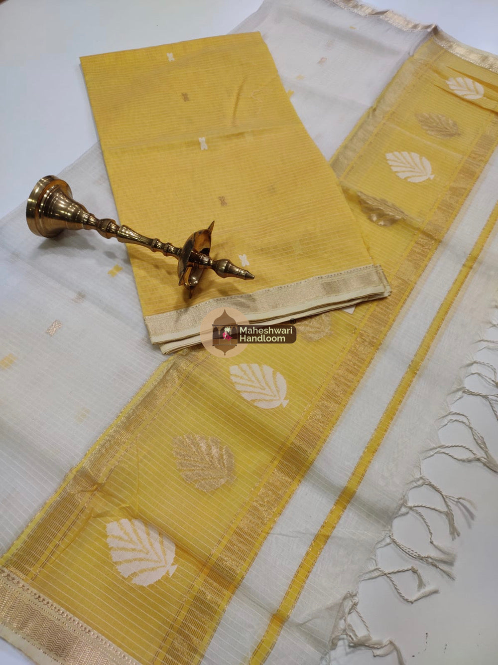 Maheshwari Yellow Katan Silk Top Dupatta Set