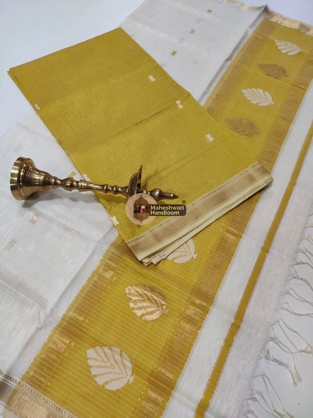 Maheshwari Mustard Yellow Katan Silk Top Dupatta Set 