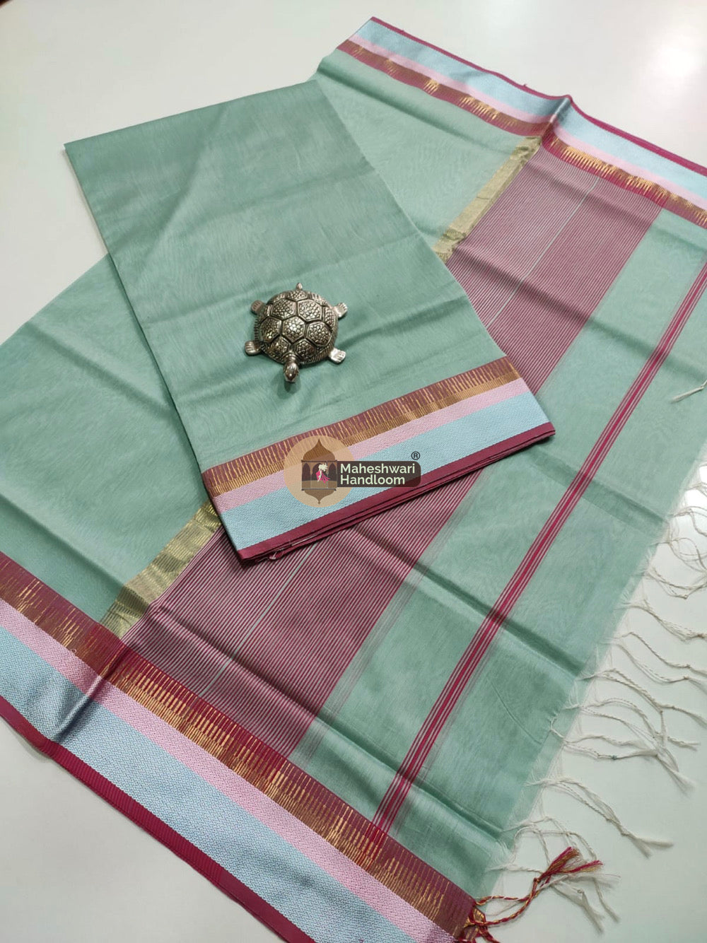 Maheshwari Sea Green Multicolor Border Top Dupatta Set