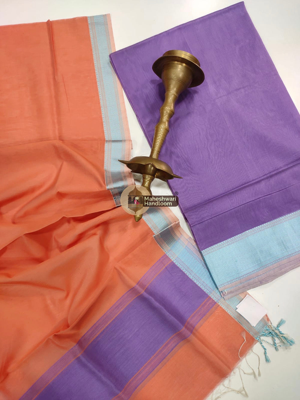 Maheshwari Light Purple Multicolor Border Top Dupatta Set