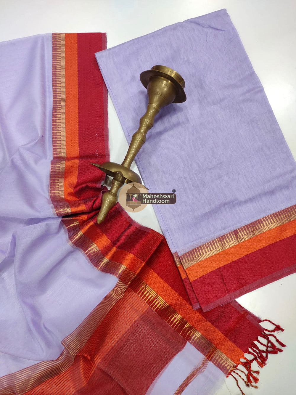 Maheshwari Lilac Multicolor Border Top Dupatta Set
