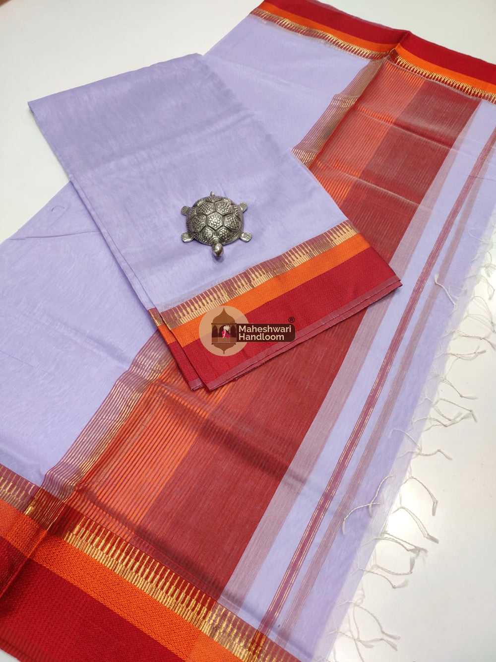 Maheshwari Lilac Multicolor Border Top Dupatta Set