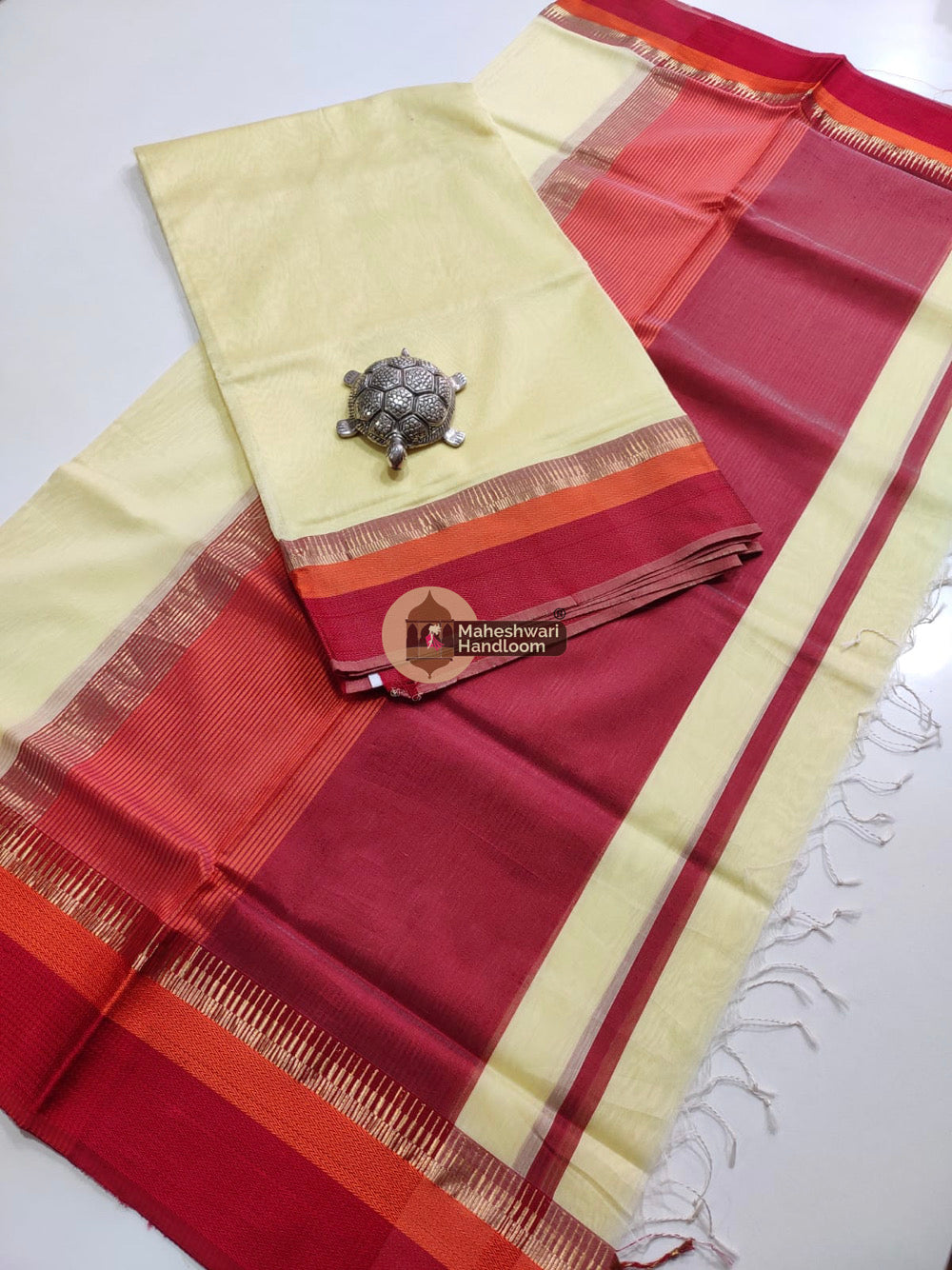 Maheshwari Butter Yellow  Multicolor Border Top Dupatta Set 