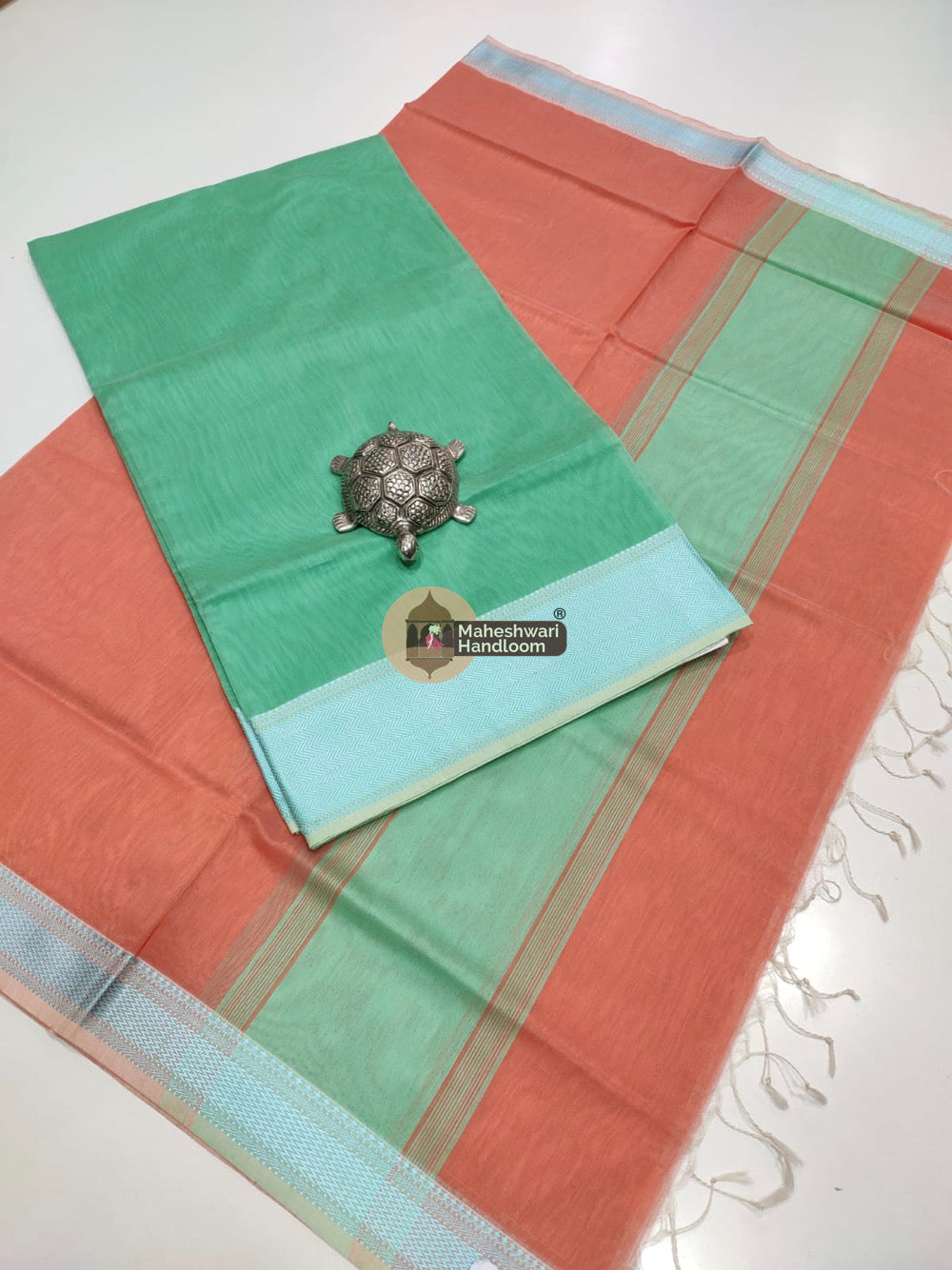 Maheshwari Medium Aquamarine Multicolor Border Top Dupatta Set 