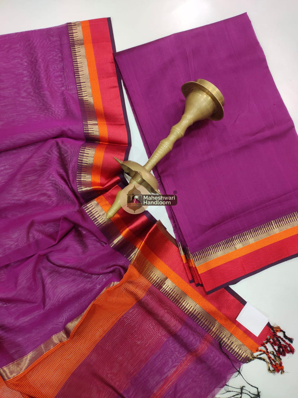 Maheshwari Dark Purple Multicolor Border Top Dupatta Set