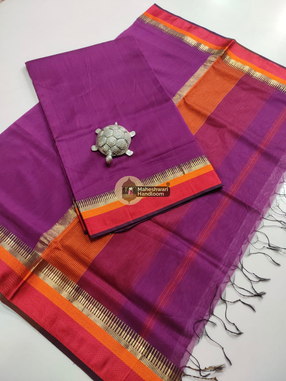 Maheshwari Dark Purple Multicolor Border Top Dupatta Set