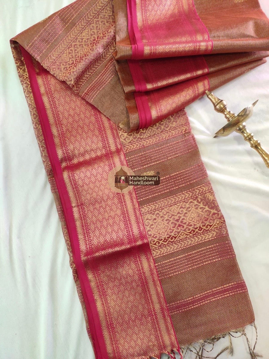 Exclusive Brown Tissue Rich Pallu Maheshwari Saree