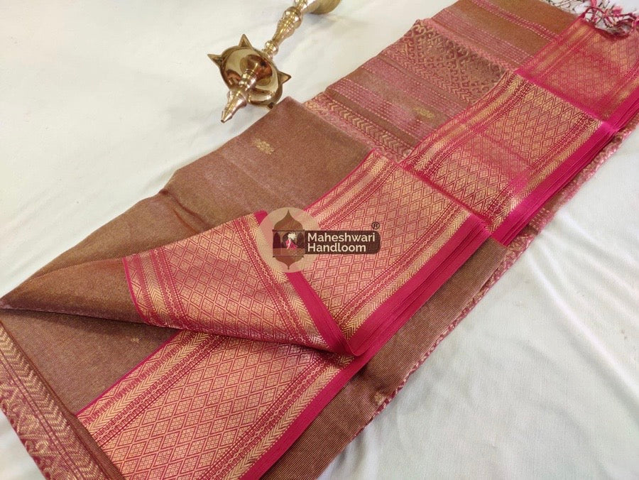 Exclusive Brown Tissue Rich Pallu Maheshwari Saree