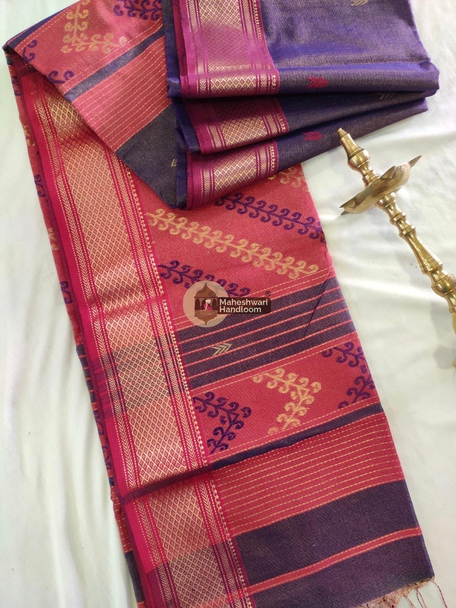 Exclusive Purple Tissue Rich Pallu Maheshwari Saree 07