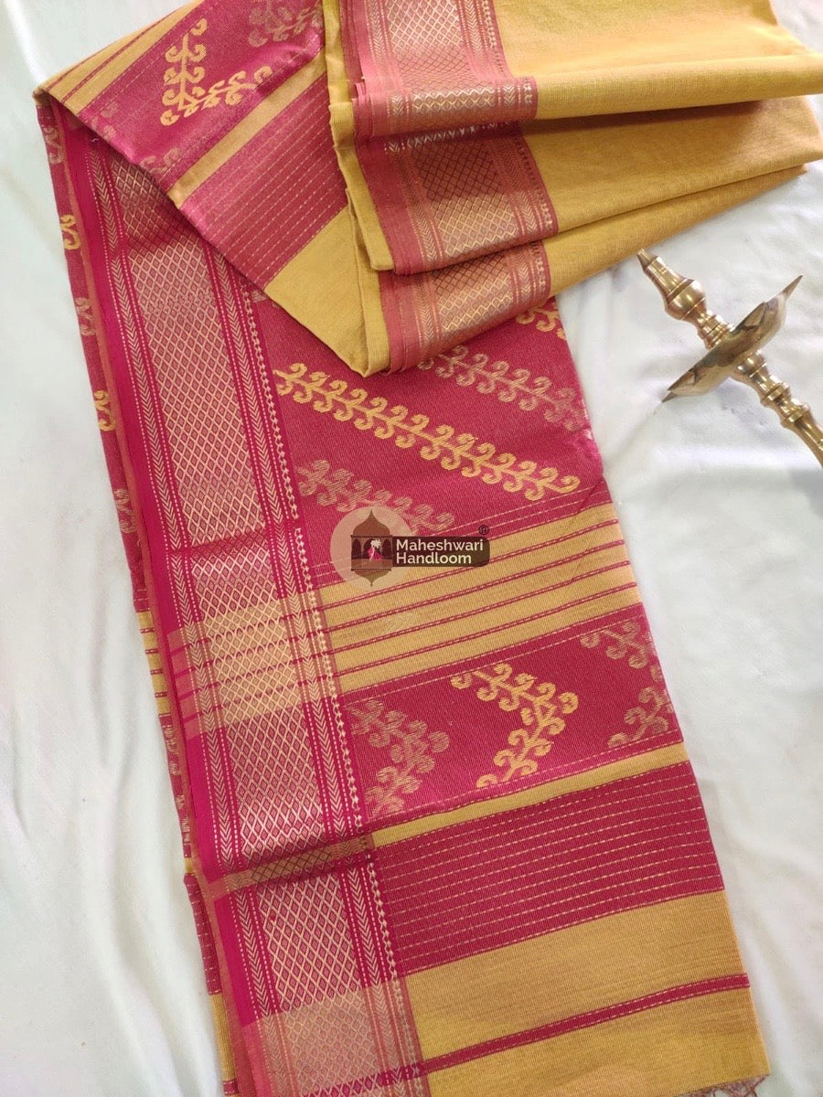 Exclusive Yellow Tissue Rich Pallu Maheshwari Saree 08