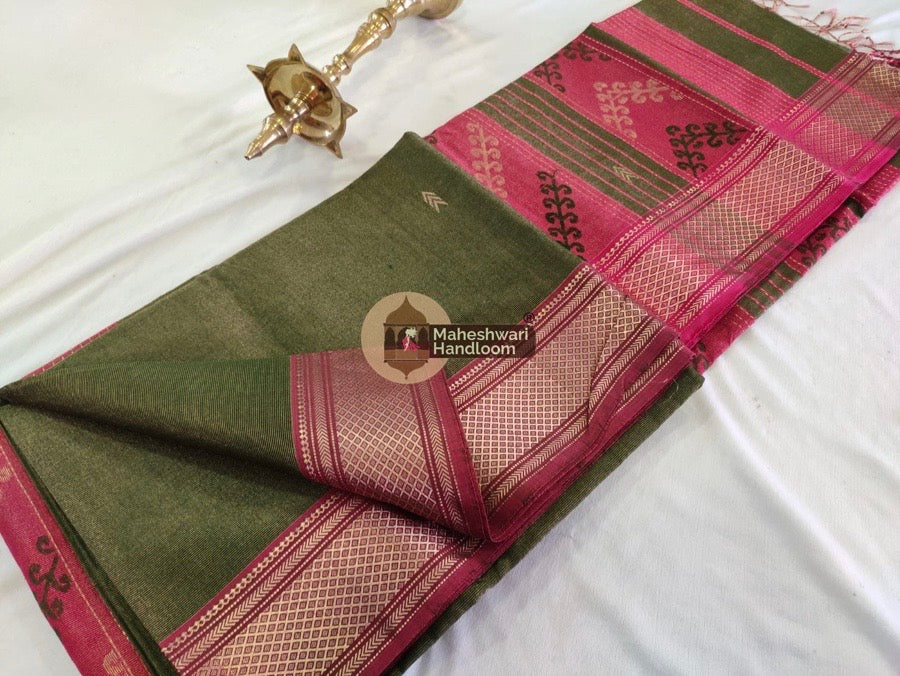 Exclusive Green Tissue Rich Pallu Maheshwari Saree 09