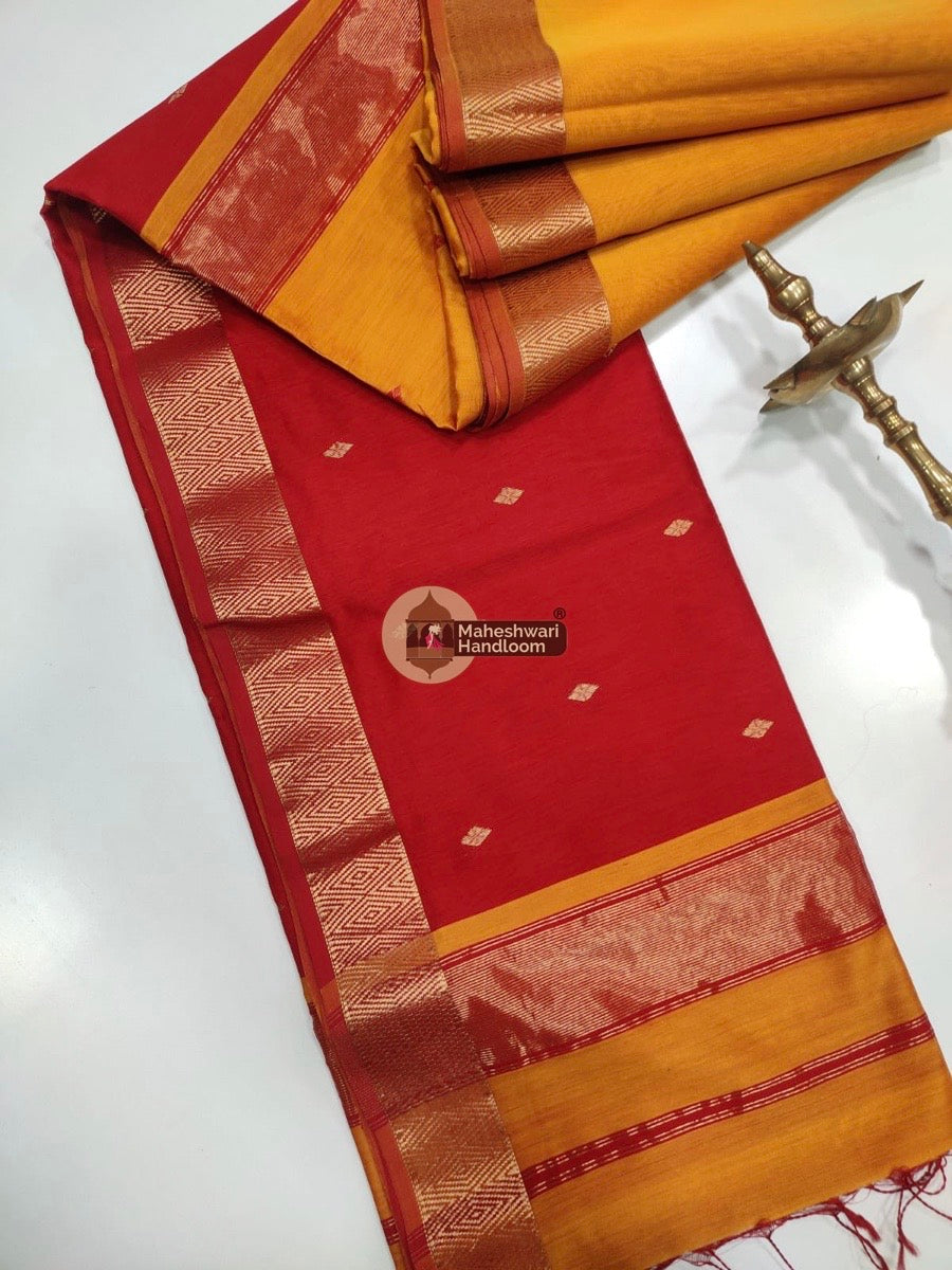 Maheshwari Orange Zari Butti Saree 