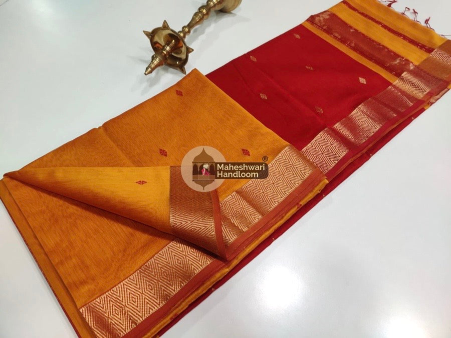 Maheshwari Orange Zari Butti Saree 