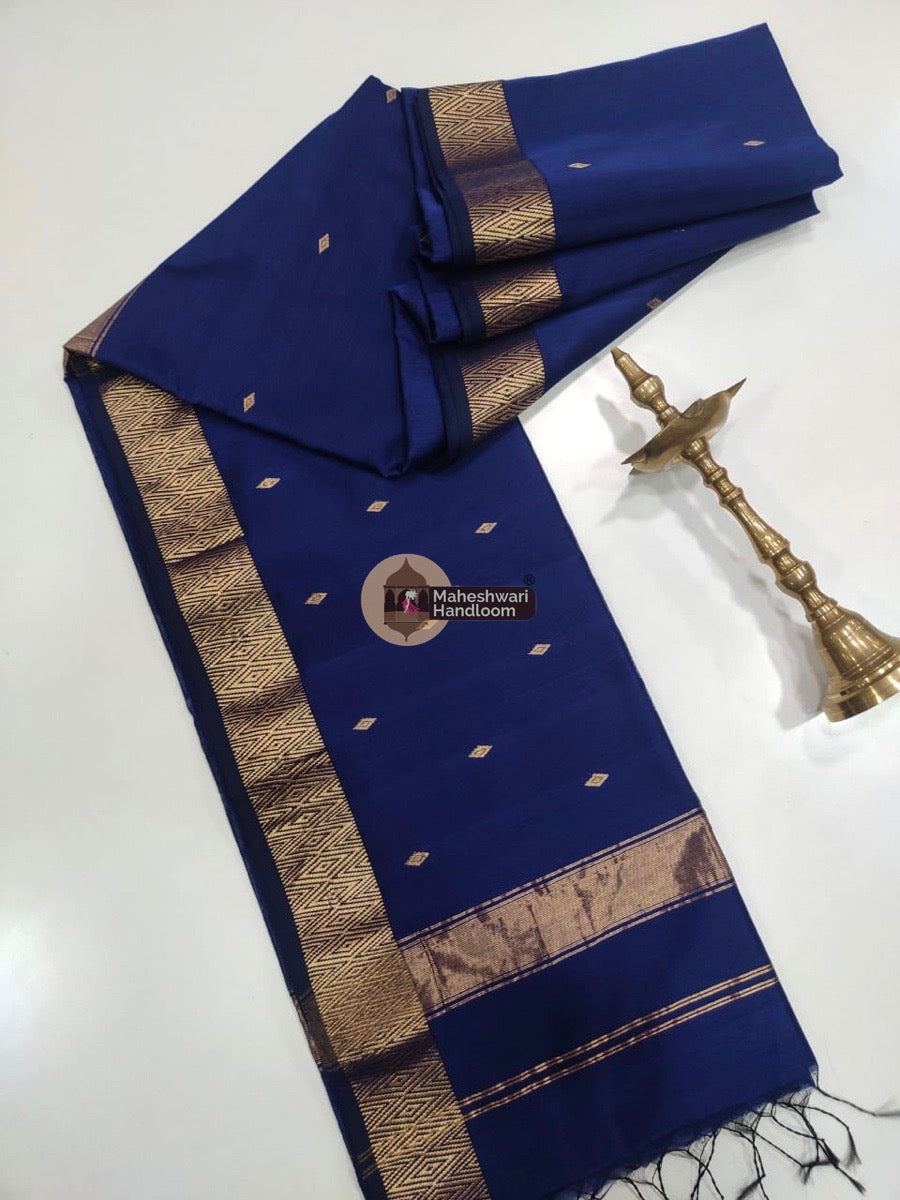 Maheshwari Blue Zari Butti Saree 08