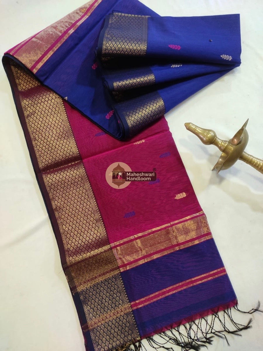 Maheshwari Blue Zari Butti Saree