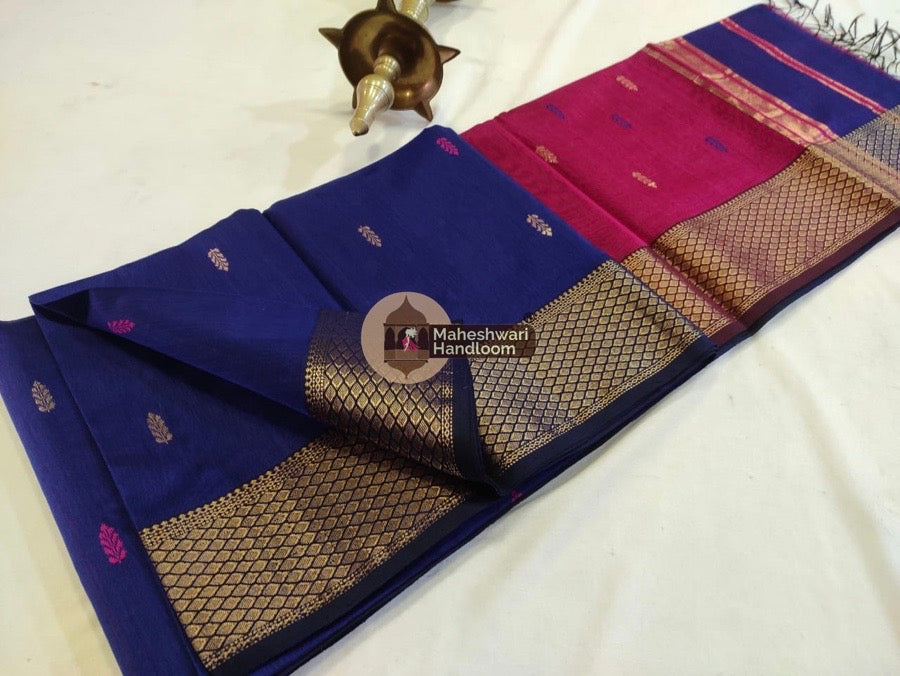 Maheshwari Blue Zari Butti Saree