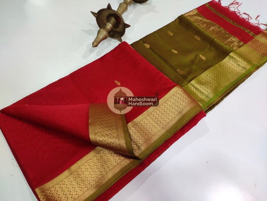 Maheshwari Red Zari Butti Saree 