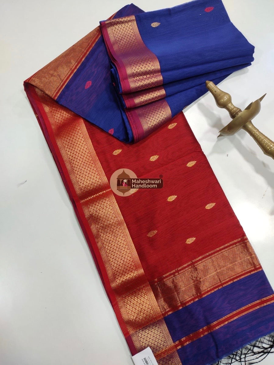 Maheshwari Blue Zari Butti Saree 